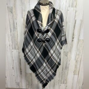 Mixit Plaid Poncho with Black Accents